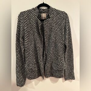 Dolan Left Coast Anthropologie Black and Grey Chevron Knit Open Front Blazer NWT
